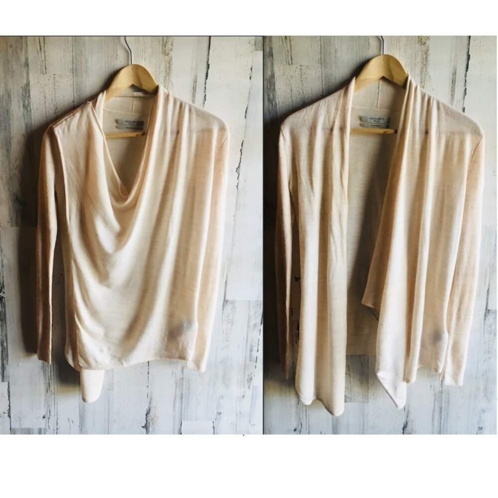 NWOT All Saints Drina Merino Wool Cardigan Asymmetrical Ribbed Sleeves S